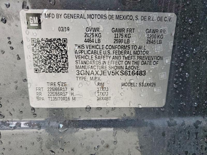 Продажа на аукционе авто 2019 Chevrolet Equinox, vin: 3GNAXJEV5KS616483, номер лота: 50905406