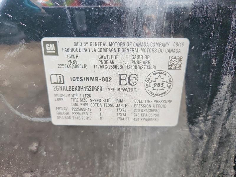 2017 Chevrolet Equinox მანქანა იყიდება აუქციონზე, vin: 2GNALBEK0H1520689, აუქციონის ნომერი: 49381796