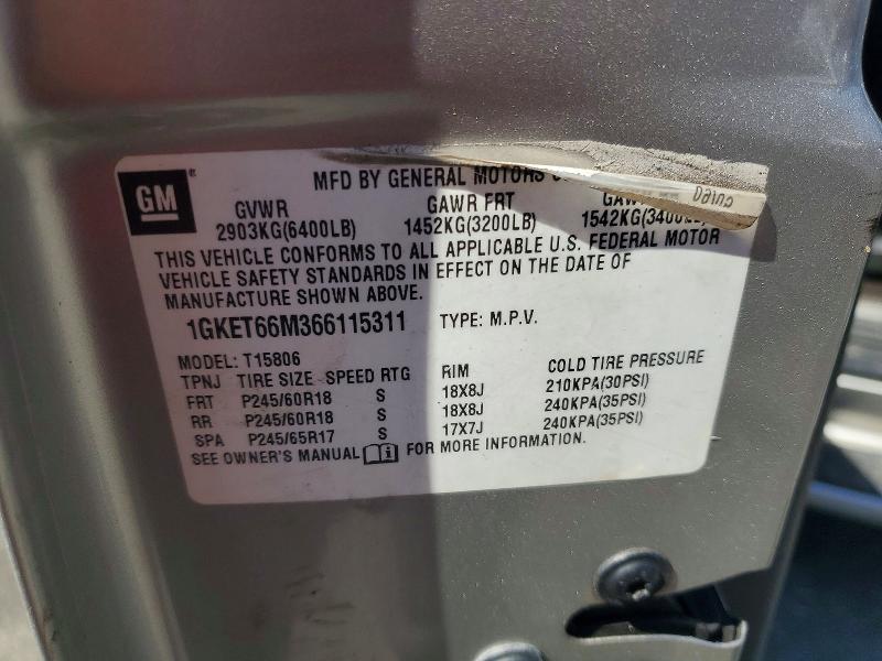 Aukcja sprzedaży 2006 Gmc Envoy, vin: 1GKET66M366115311, numer aukcji: 51523236