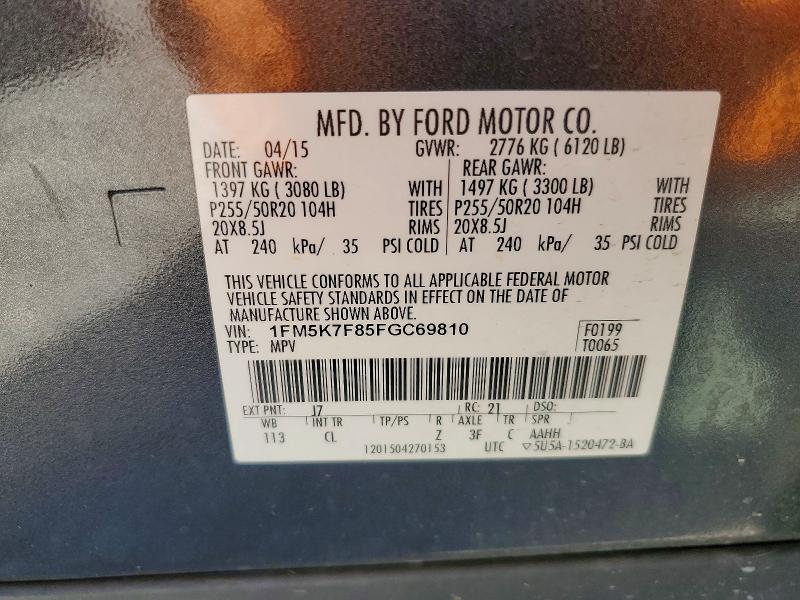 Продаж на аукціоні авто 2015 Ford Explorer, vin: 1FM5K7F85FGC69810, номер лоту: 50501696