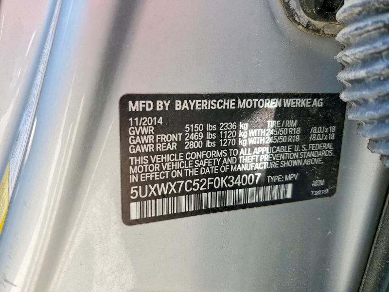 Продаж на аукціоні авто 2015 Bmw X3, vin: 5UXWX7C52F0K34007, номер лоту: 50134126