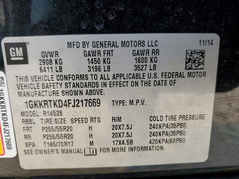 Aukcja sprzedaży 2015 Gmc Acadia, vin: 1GKKRTKD4FJ217669, numer aukcji: 51901626