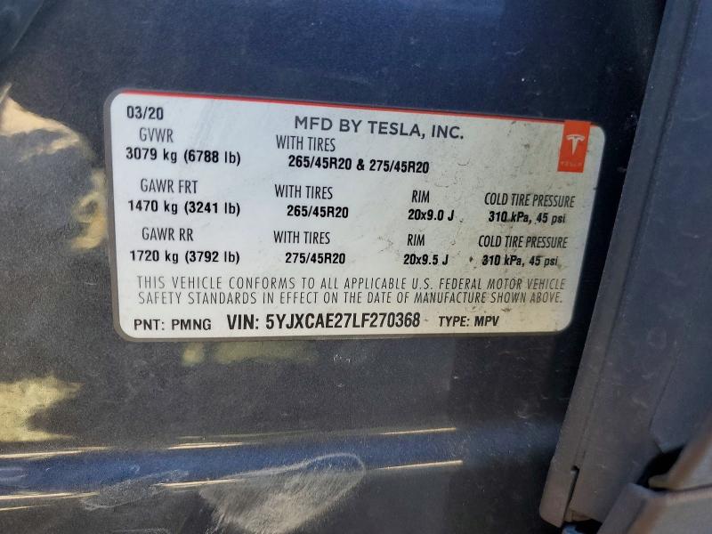 Aukcja sprzedaży 2020 Tesla Model X, vin: 5YJXCAE27LF270368, numer aukcji: 48472856