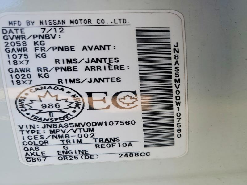 Продажа на аукционе авто 2013 Nissan Rogue, vin: JN8AS5MV0DW107560, номер лота: 50581316