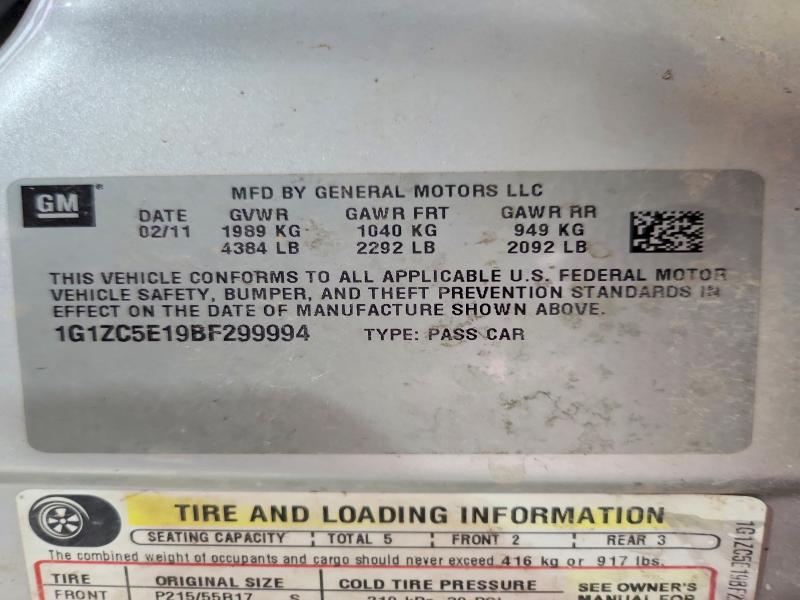 2011 Chevrolet Malibu მანქანა იყიდება აუქციონზე, vin: 1G1ZC5E19BF299994, აუქციონის ნომერი: 51410876