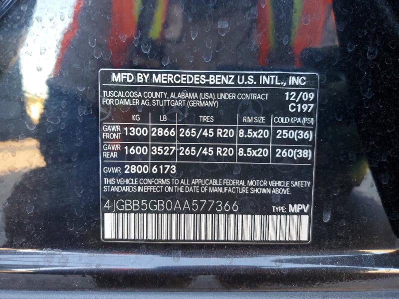 Aukcja sprzedaży 2010 Mercedes-benz Ml, vin: 4JGBB5GB0AA577366, numer aukcji: 51141786