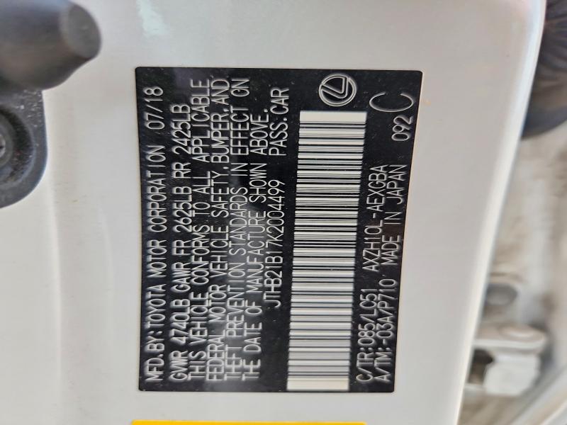 2019 Lexus Es მანქანა იყიდება აუქციონზე, vin: JTHB21B17K2004499, აუქციონის ნომერი: 51158216