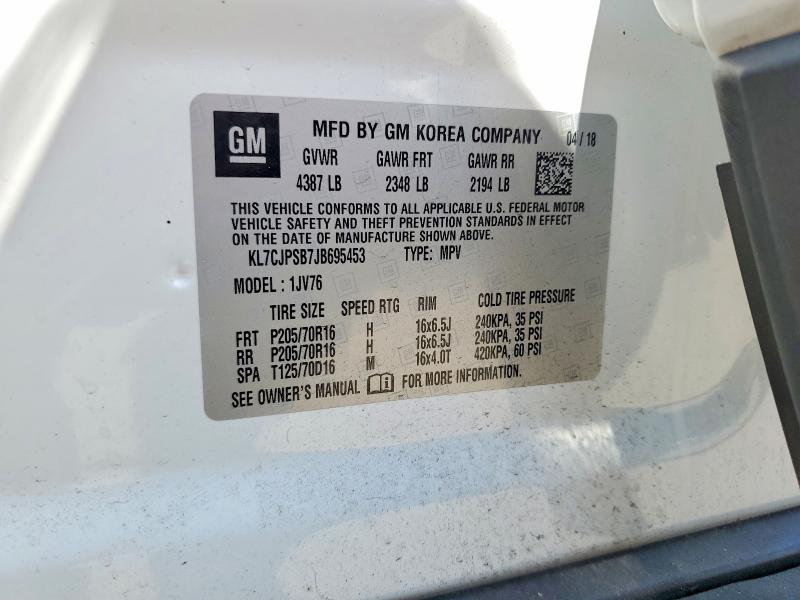 Aukcja sprzedaży 2018 Chevrolet Trax, vin: KL7CJPSB7JB695453, numer aukcji: 49116096
