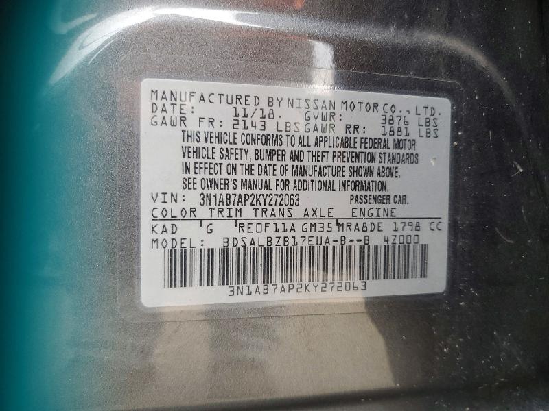 Продажа на аукционе авто 2019 Nissan Sentra, vin: 3N1AB7AP2KY272063, номер лота: 49593346
