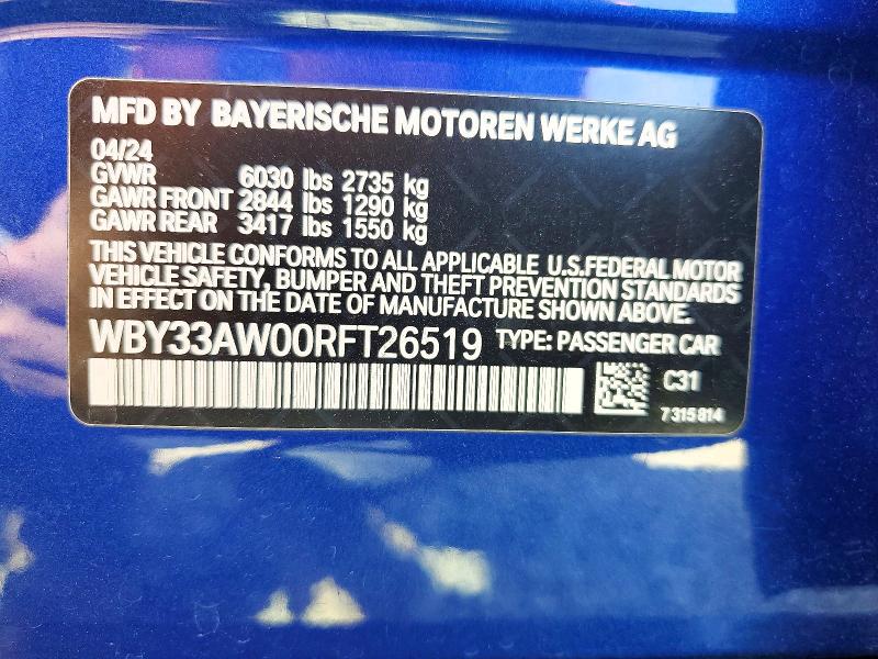 48946816 :رقم المزاد ، WBY33AW00RFT26519 vin ، 2024 Bmw I4 مزاد بيع