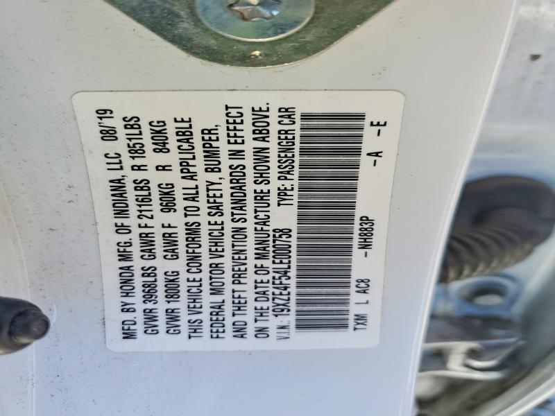 2020 Honda Insight მანქანა იყიდება აუქციონზე, vin: 19XZE4F54LE000758, აუქციონის ნომერი: 51029286