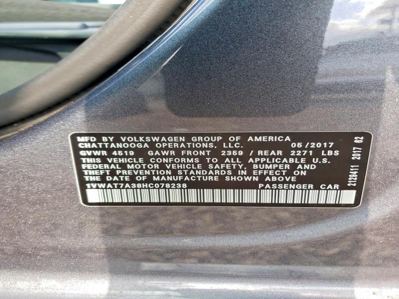 Продаж на аукціоні авто 2017 Volkswagen Passat, vin: 1VWAT7A38HC078238, номер лоту: 49683316