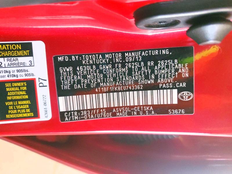 Продаж на аукціоні авто 2014 Toyota Camry, vin: 4T1BF1FK8EU743362, номер лоту: 51433916
