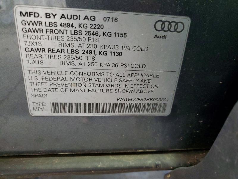 Продаж на аукціоні авто 2017 Audi Q3, vin: WA1ECCFS2HR003801, номер лоту: 49069746