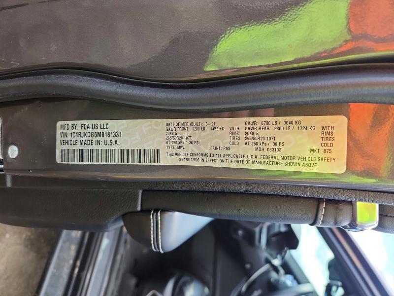 Продажа на аукционе авто 2021 Jeep Grand Cherokee, vin: 1C4RJKDG6M8181331, номер лота: 50555436
