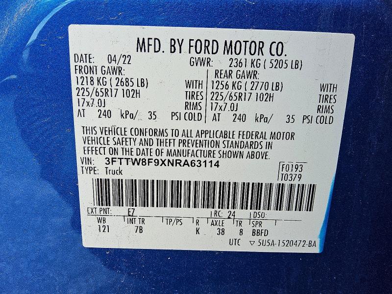 Продаж на аукціоні авто 2022 Ford Maverick, vin: 3FTTW8F9XNRA63114, номер лоту: 48707656
