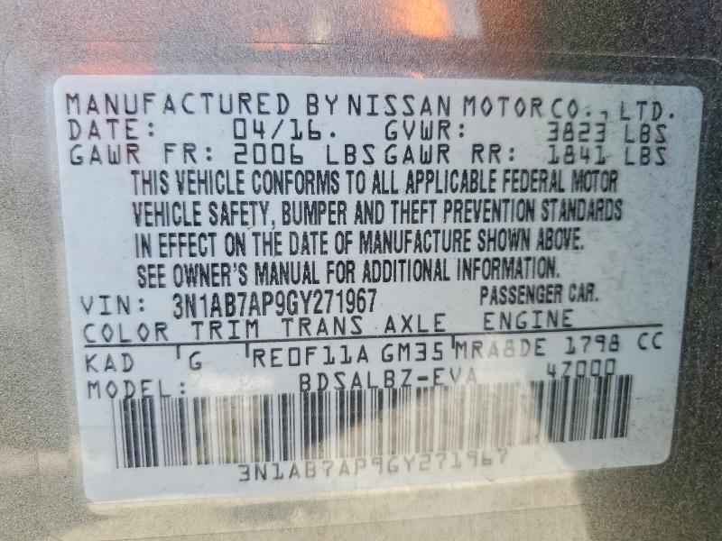 51639236 :رقم المزاد ، 3N1AB7AP9GY271967 vin ، 2016 Nissan Sentra مزاد بيع