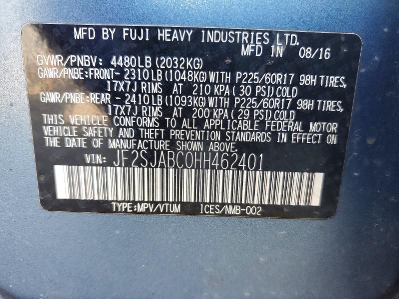 50822956 :رقم المزاد ، JF2SJABC0HH462401 vin ، 2017 Subaru Forester مزاد بيع
