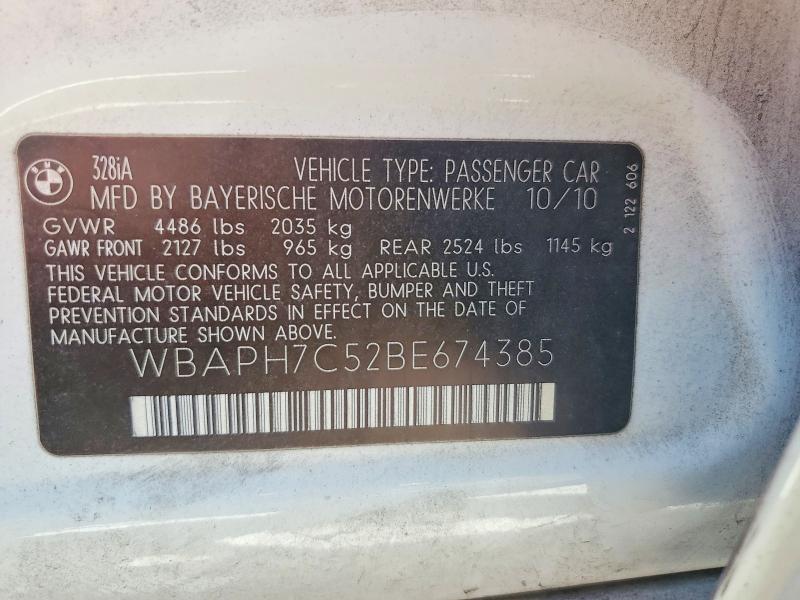 2011 Bmw 328 მანქანა იყიდება აუქციონზე, vin: WBAPH7C52BE674385, აუქციონის ნომერი: 50437576