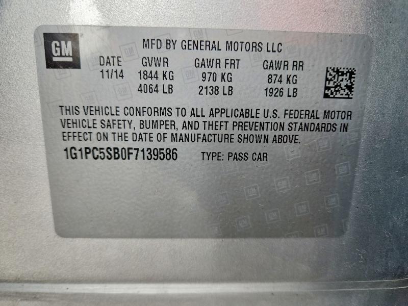 51009516 :رقم المزاد ، 1G1PC5SB0F7139586 vin ، 2015 Chevrolet Cruze مزاد بيع