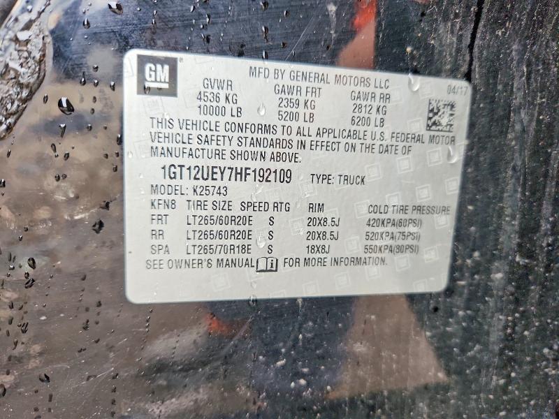2017 Gmc Sierra მანქანა იყიდება აუქციონზე, vin: 1GT12UEY7HF192109, აუქციონის ნომერი: 50613506