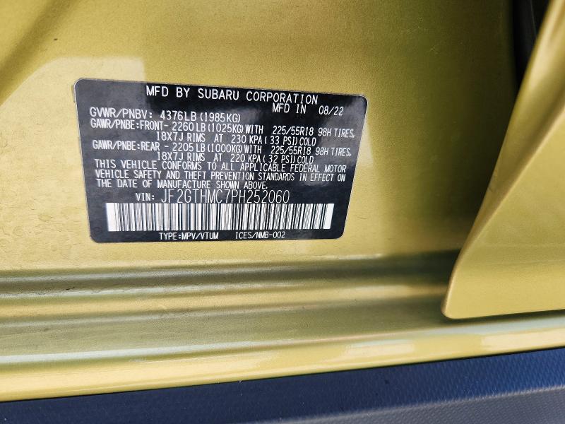Продажа на аукционе авто 2023 Subaru Crosstrek, vin: JF2GTHMC7PH252060, номер лота: 50629046