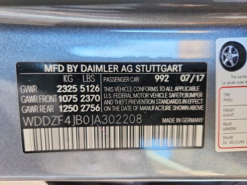 48702776 :رقم المزاد ، WDDZF4JB0JA302208 vin ، 2018 Mercedes-benz E مزاد بيع