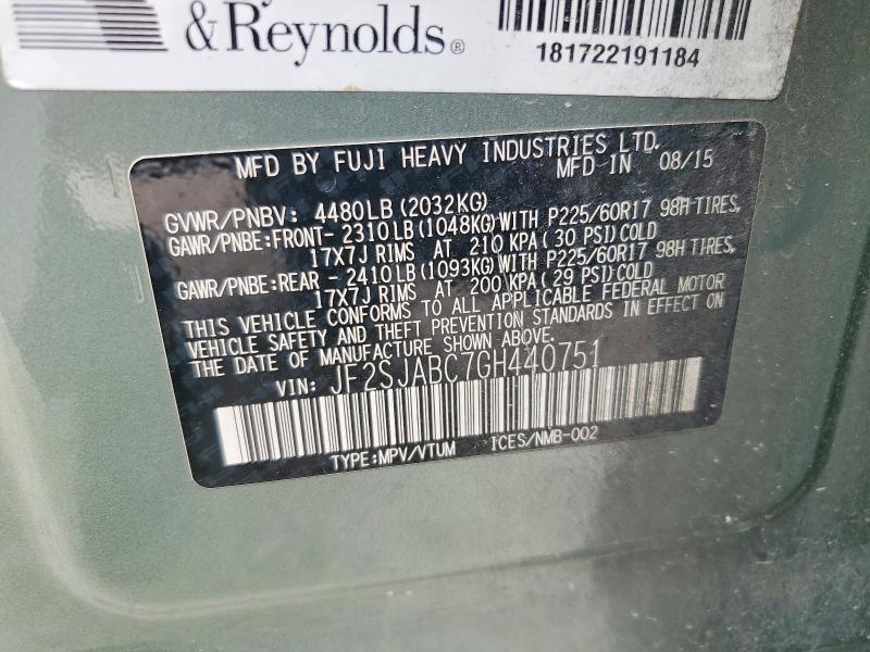49272106 :رقم المزاد ، JF2SJABC7GH440751 vin ، 2016 Subaru Forester مزاد بيع