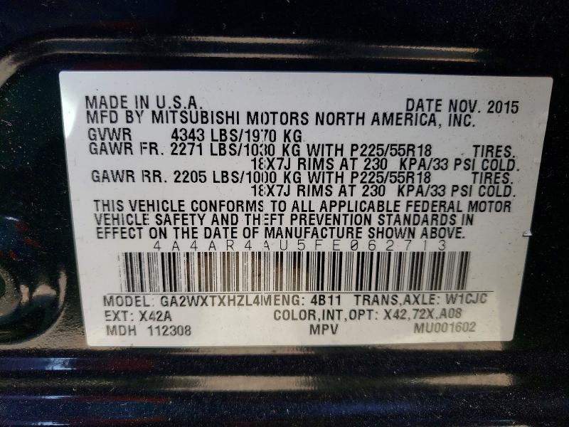 Продаж на аукціоні авто 2015 Mitsubishi Outlander Sport, vin: 4A4AR4AU5FE062713, номер лоту: 50059846
