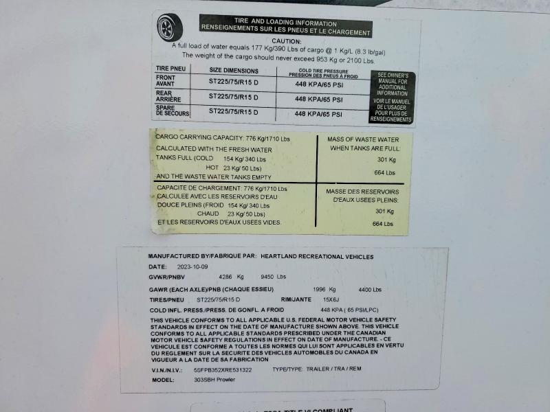 Продажа на аукционе авто 2024 Heartland Prowler, vin: 5SFPB352XRE531322, номер лота: 51252246