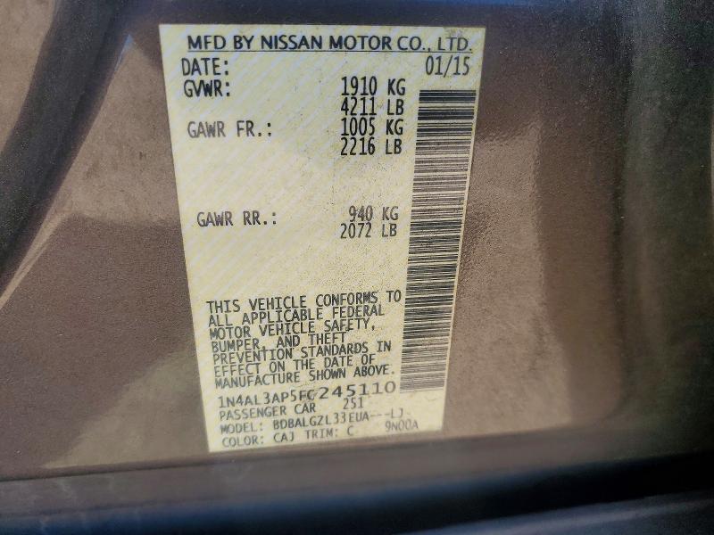 50794926 :رقم المزاد ، 1N4AL3AP5FC245110 vin ، 2015 Nissan Altima مزاد بيع