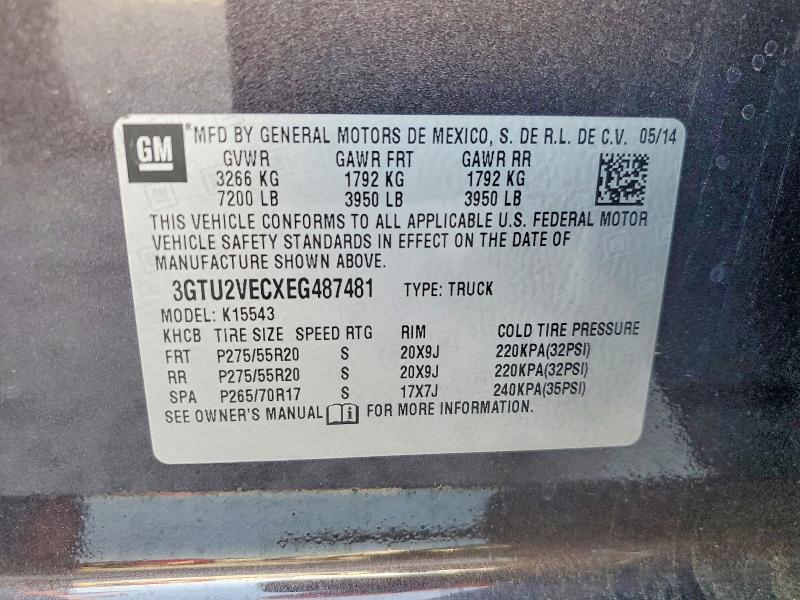 Продаж на аукціоні авто 2014 Gmc Sierra, vin: 3GTU2VECXEG487481, номер лоту: 48826526