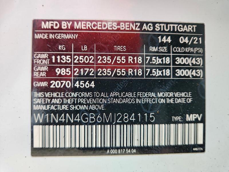 Aukcja sprzedaży 2021 Mercedes-benz Gla, vin: W1N4N4GB6MJ284115, numer aukcji: 50481046