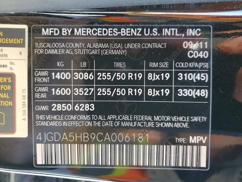 2012 Mercedes-benz Ml მანქანა იყიდება აუქციონზე, vin: 4JGDA5HB9CA006181, აუქციონის ნომერი: 48836836