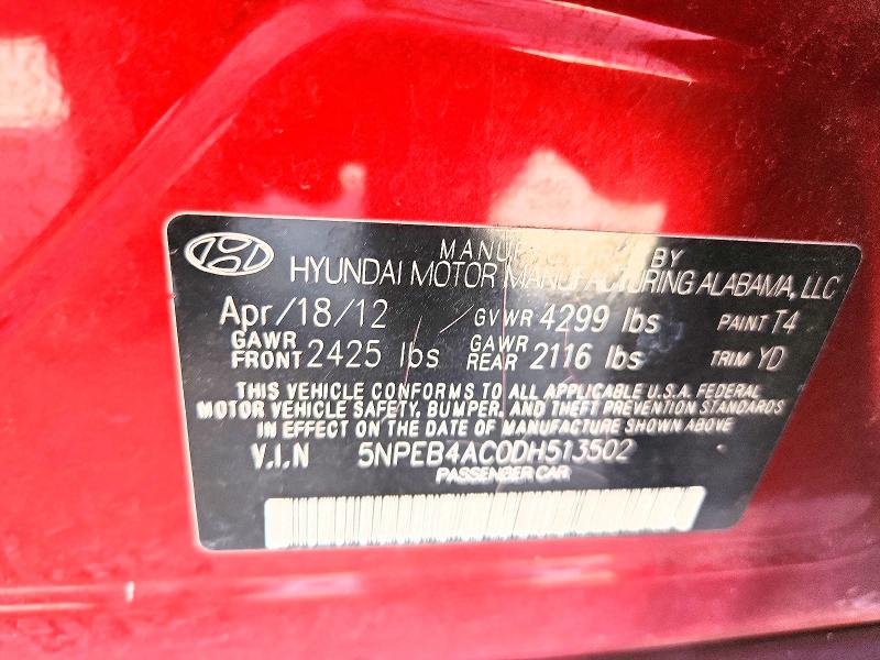 Продажа на аукционе авто 2013 Hyundai Sonata, vin: 5NPEB4AC0DH513502, номер лота: 50705036