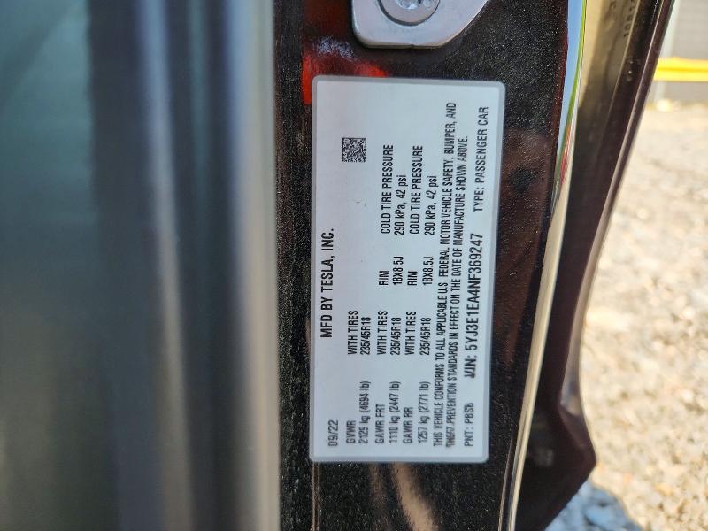 Aukcja sprzedaży 2022 Tesla Model 3, vin: 5YJ3E1EA4NF369247, numer aukcji: 51153896