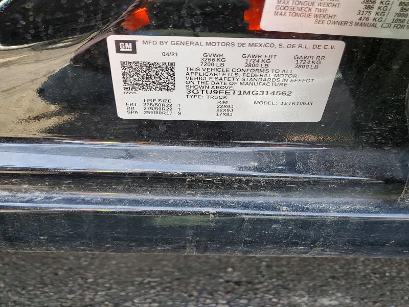 Aukcja sprzedaży 2021 Gmc Sierra, vin: 3GTU9FET1MG314562, numer aukcji: 50336856