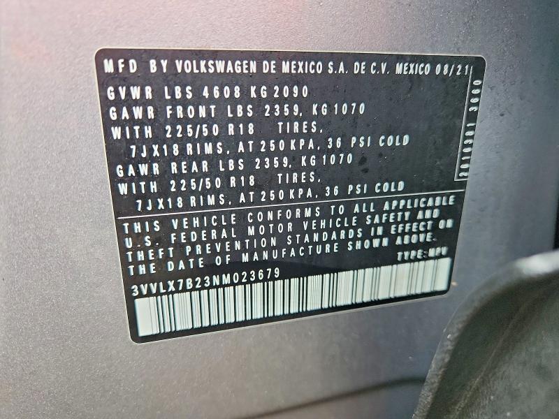 Продаж на аукціоні авто 2022 Volkswagen Taos, vin: 3VVLX7B23NM023679, номер лоту: 48103886