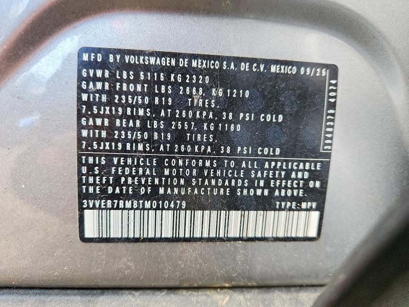 50354896 :رقم المزاد ، 3VVER7RM8TM010479 vin ، 2026 Volkswagen Tiguan مزاد بيع