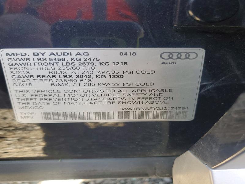2018 Audi Q5 მანქანა იყიდება აუქციონზე, vin: WA1BNAFY2J2174794, აუქციონის ნომერი: 50006656