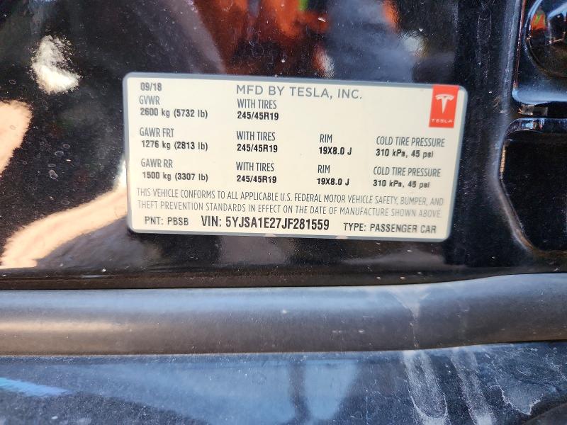 Aukcja sprzedaży 2018 Tesla Model S, vin: 5YJSA1E27JF281559, numer aukcji: 48339966
