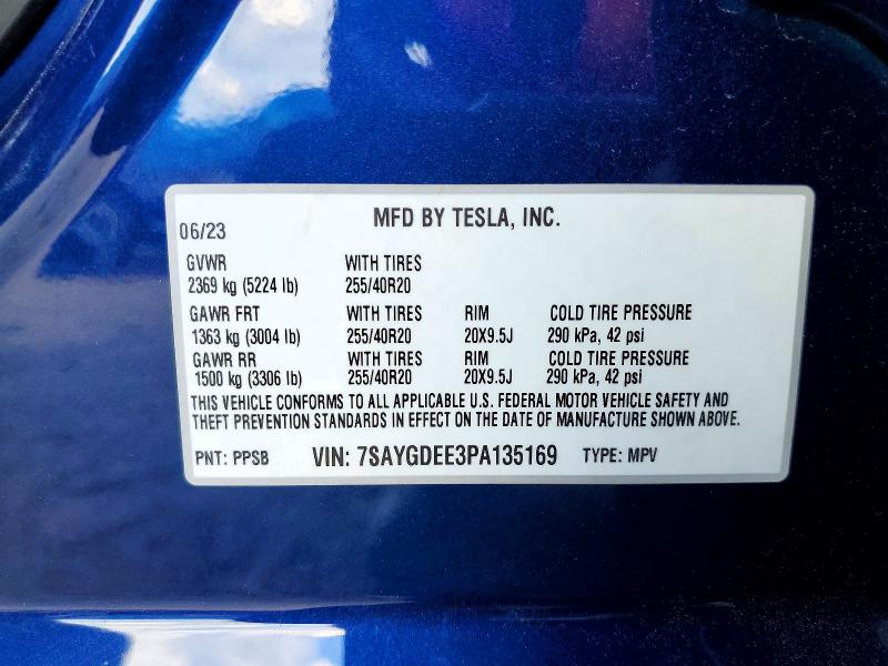 Продажа на аукционе авто 2023 Tesla Model Y, vin: 7SAYGDEE3PA135169, номер лота: 48224236