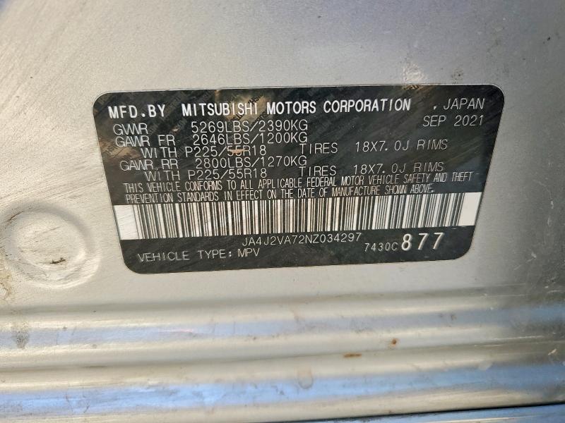 50089326 :رقم المزاد ، JA4J2VA72NZ034297 vin ، 2022 Mitsubishi Outlander مزاد بيع