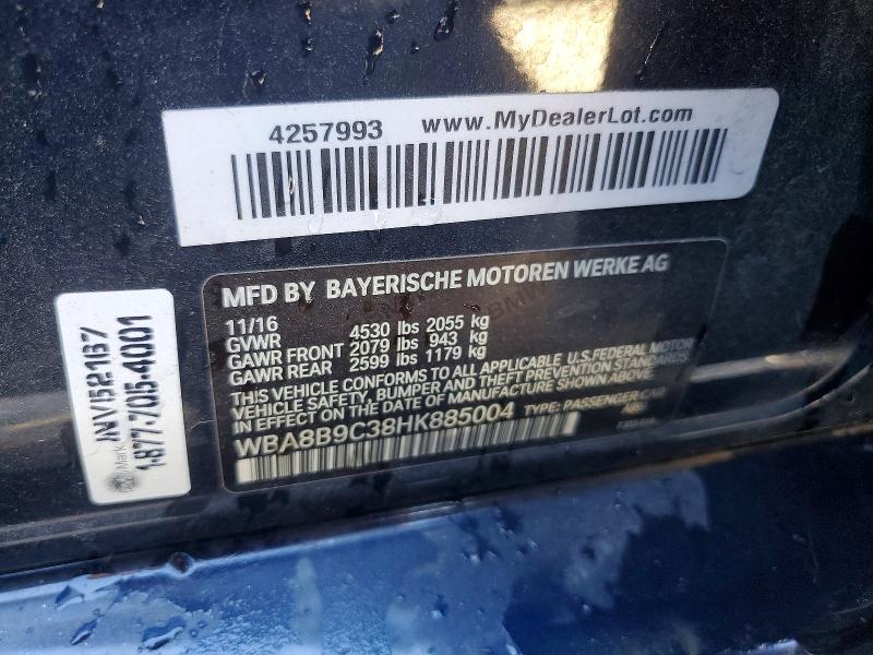 Aukcja sprzedaży 2017 Bmw 330, vin: WBA8B9C38HK885004, numer aukcji: 50567436