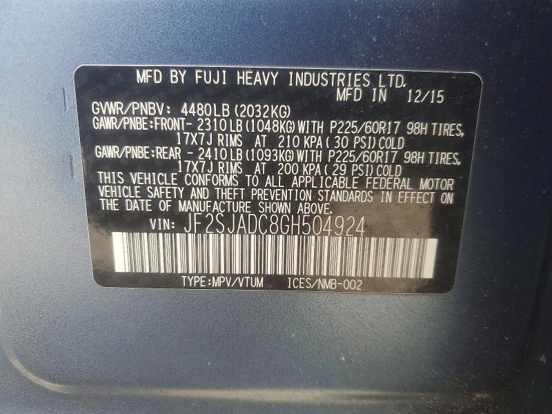 Aukcja sprzedaży 2016 Subaru Forester, vin: JF2SJADC8GH504924, numer aukcji: 48979116