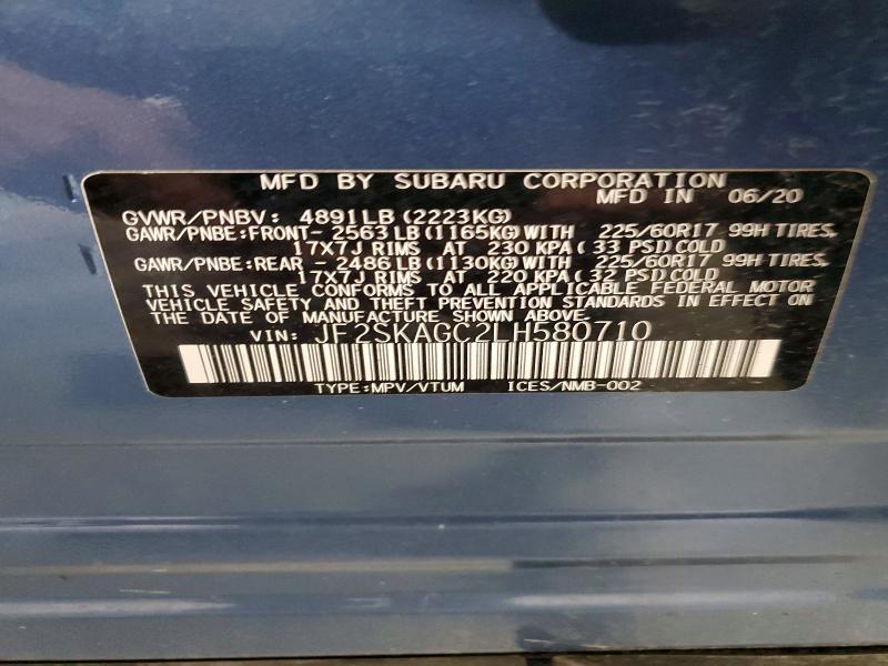 48359746 :رقم المزاد ، JF2SKAGC2LH580710 vin ، 2020 Subaru Forester مزاد بيع