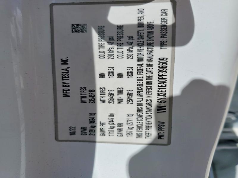 Aukcja sprzedaży 2023 Tesla Model 3, vin: 5YJ3E1EA0PF396609, numer aukcji: 51672106