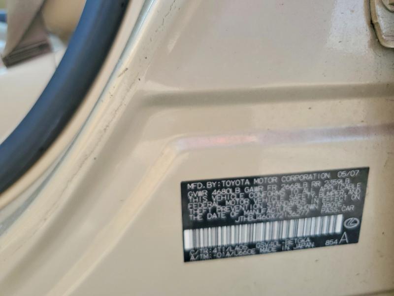 Aukcja sprzedaży 2007 Lexus Es, vin: JTHBJ46GX72136277, numer aukcji: 50945286