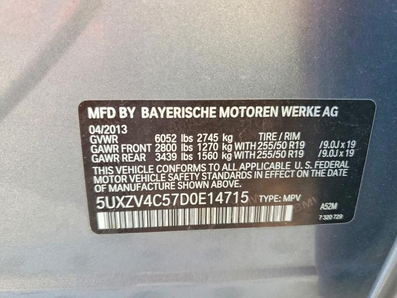 2013 Bmw X5 მანქანა იყიდება აუქციონზე, vin: 5UXZV4C57D0E14715, აუქციონის ნომერი: 50562136
