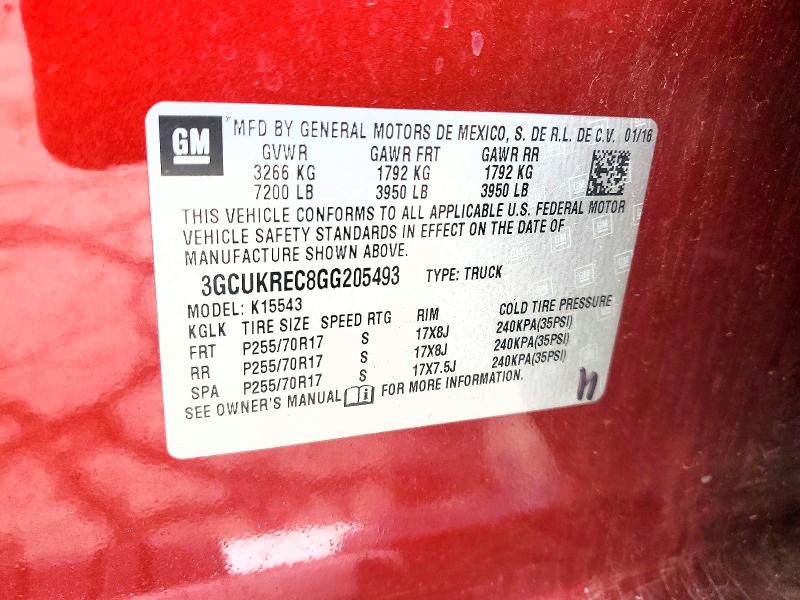 Aukcja sprzedaży 2016 Chevrolet Silverado, vin: 3GCUKREC8GG205493, numer aukcji: 51599156